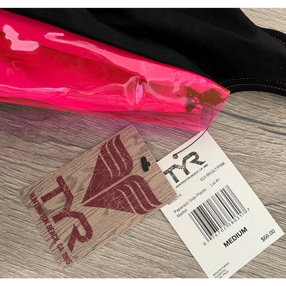 TYR Paparazzi Side Plastic Mailot Sheer Neon Retro Black Pink Size Medium - $66 - Picture 3 of 7